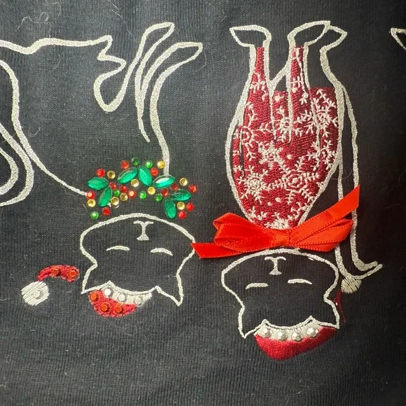Vintage Karen Scott Christmas Cats Bejeweled Long Sleeve T Shirt 100% Cotton - Picture 4 of 5